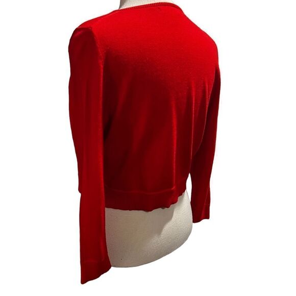 Calvin Klein Cardigan Sweater Red Cropped with Gold Toggle Closure size Medium - Picture 3 of 10